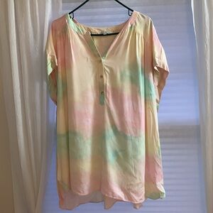 Rose + Olive Women's Pastel Tie Dye Tunic Blouse 2x Short Sleeve